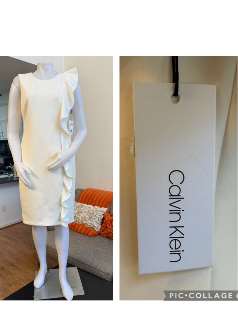 NWT Calvin Klein Side-Ruffle White Scuba Sheath Dress